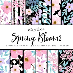 Conjunto de papel digital Spring Blooms / Papéis digitais florais em aquarela / Papel aquarela / Papel de parede floral / Fundo de pano de fundo - Não perfeito