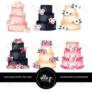 Rustic Floral Cakes Clip Art Bundle / Cake Clipart Set / Dessert Clipart/ Wedding Cakes Clipart / Floral Cakes Clipart image 1