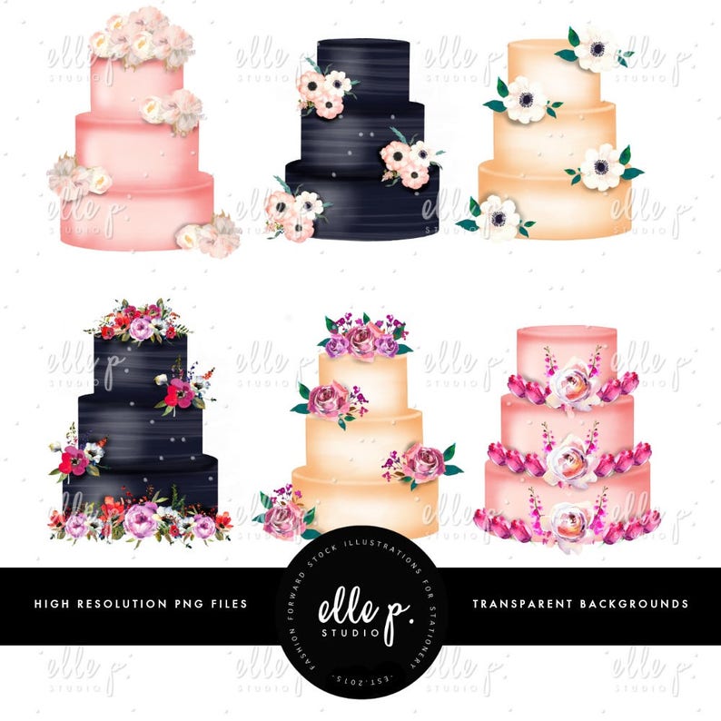 Rustic Floral Cakes Clip Art Bundle / Cake Clipart Set / Dessert Clipart/ Wedding Cakes Clipart / Floral Cakes Clipart image 1