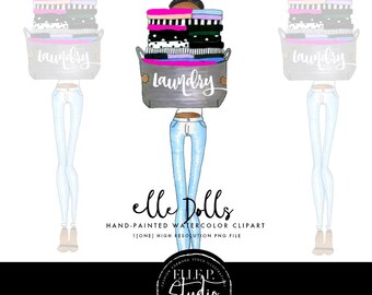Laundry Day Clip Art/ AKA. ELLE P. Doll illustrated / Fashion Clip art /Girl Clipart