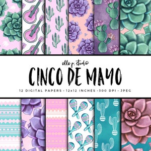 Cinco De Mayo Paper Set / Digital Scrapbook Paper / Geïllustreerd papier / Vettig papier / Behang / Achtergrond - Niet naadloos