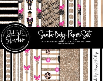 Santa Baby Holiday Digital Paper Set / Christmas Themed Digital Paper Bundle