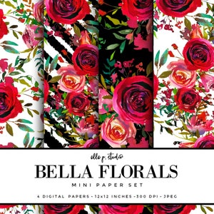 Bella Floral Digital Paper Set / Digital Scrapbook Papier / illustriert Papier / Mode Papier / Wallpaper/Hintergrund - nicht nahtlos