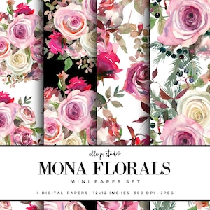Mona Floral Digital Paper Set / Digital Scrapbook Papier / illustriert Papier / Mode Papier / Wallpaper/Hintergrund - nicht nahtlos