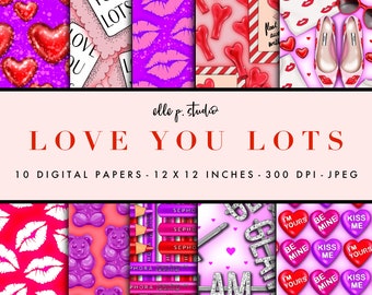 Love You Lots Digital Paper Set / Digital Scrapbook Paper / Illustrated Paper / Fall Patterns / Wallpaper/Backdrop - Not Seamless