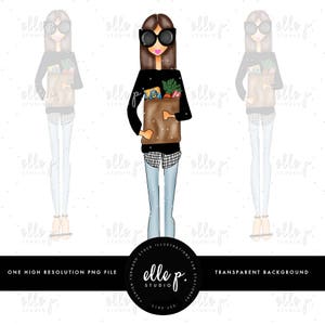 Grocery Elle &quot;Task&quot; Doll - Planner Task Dolls - Girl illustration - Clipart - Planner Clipart - Digital Clipart -Grocery Clipart