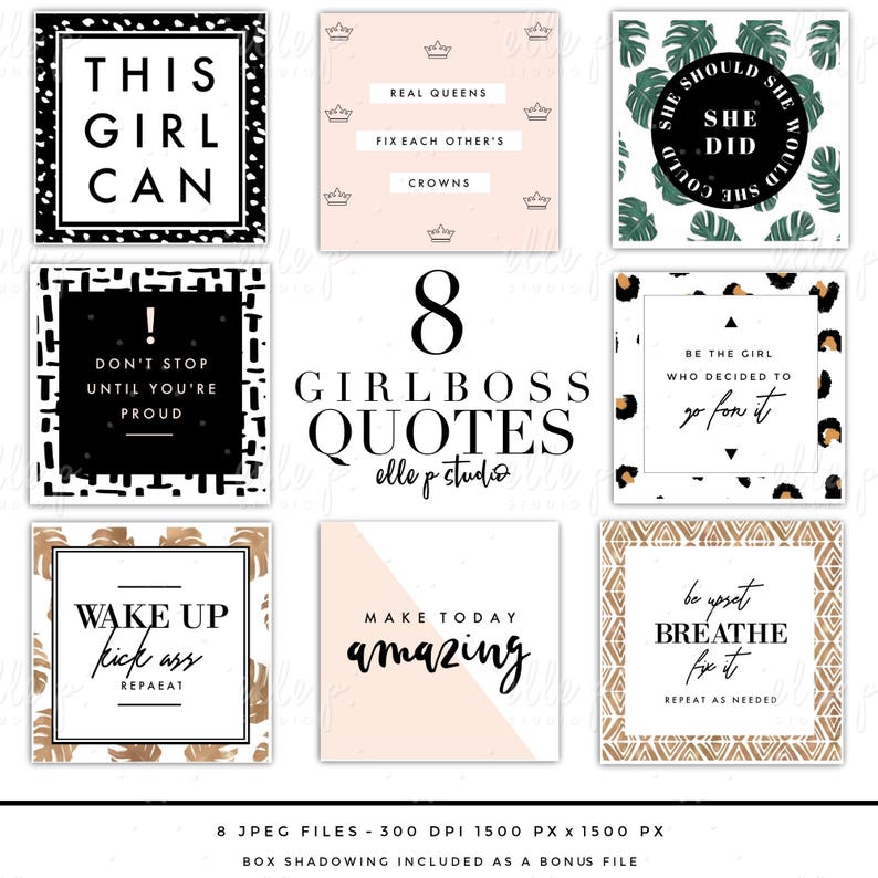 8 Girlboss Quotes / Quotes / Digital Planner Box Stickers / Digital / Scrapbooking / Quotes / Typography image 1