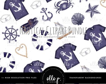 Zestaw clipartów marynistycznych / Clipart o tematyce letniej / Clipart oceaniczny / Clipart marynarski / Clipart modowy autorstwa Elle P. Studio