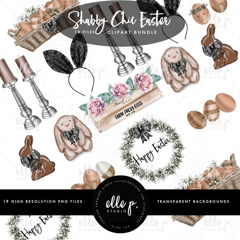 Shabby Chic Easter Clipart Bundle / Themed Clipart / Easter Clipart / 18 Files! image 1