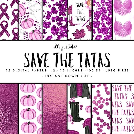 Save The Tatas Breast Cancer Awareness Digital Paper Set Etsy