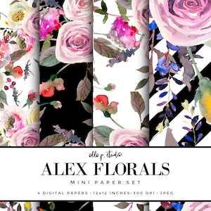 Alex Floral Digital Paper Set / Digital Scrapbook Papier / illustriert Papier / Mode Papier / Wallpaper/Hintergrund - nicht nahtlos