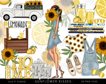 Sunflower Kisses Clipart Bundle /Planner Clipart Bundle / Sunflower Clipart
