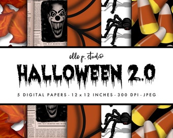 Halloween 2020 Digital Paper Set / Digital Scrapbook Paper/Clown Newspaper/Halloween Wallpaper/Halloween Backdrop - Not Seamless
