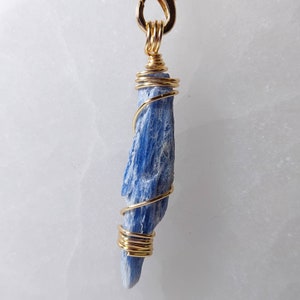 Blue Kyanite Natural Blade Gold Wrap Pendant #1