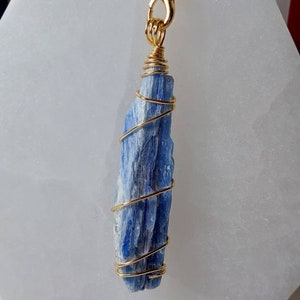 Blue Kyanite Natural Blade Gold Wrap Pendant #2