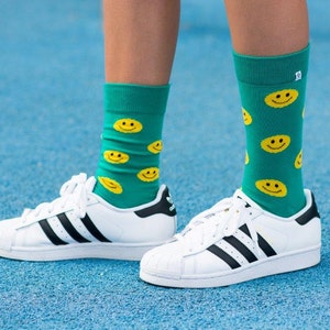 Funny green Socks with smile emoticon, emoji