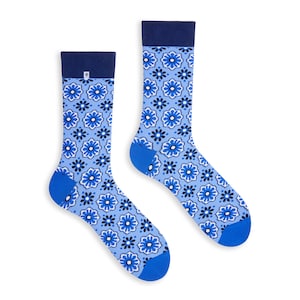 Funny high quality blue Socks with blue Flowers, Italy Bari design