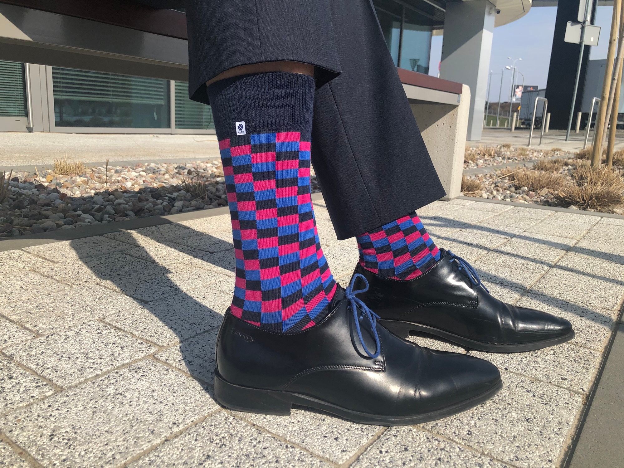 Colorful Dress Socks With Blue Pink Checkered 