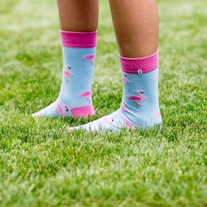 Light blue Socks with cute pink Flamingo Birds