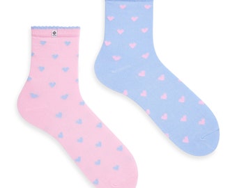Pink and light Bkue Socks with Hearts