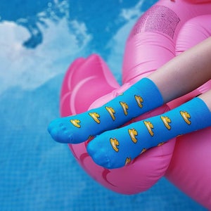 Turquoise funny Socks with cute yellow Ducks