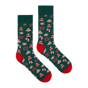 Green Christmas Socks with Gingerbread
