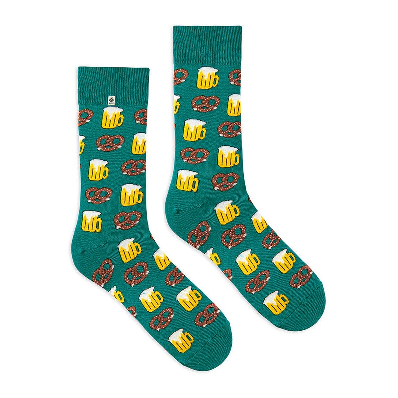 Green Socks with Beer and Pretzel, gift for men 