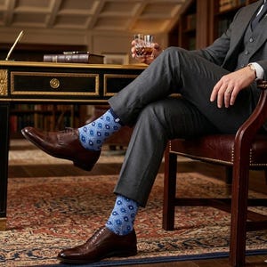 dress socks for blue suit Floral Combed Cotton Socks, Colorful Black shoes