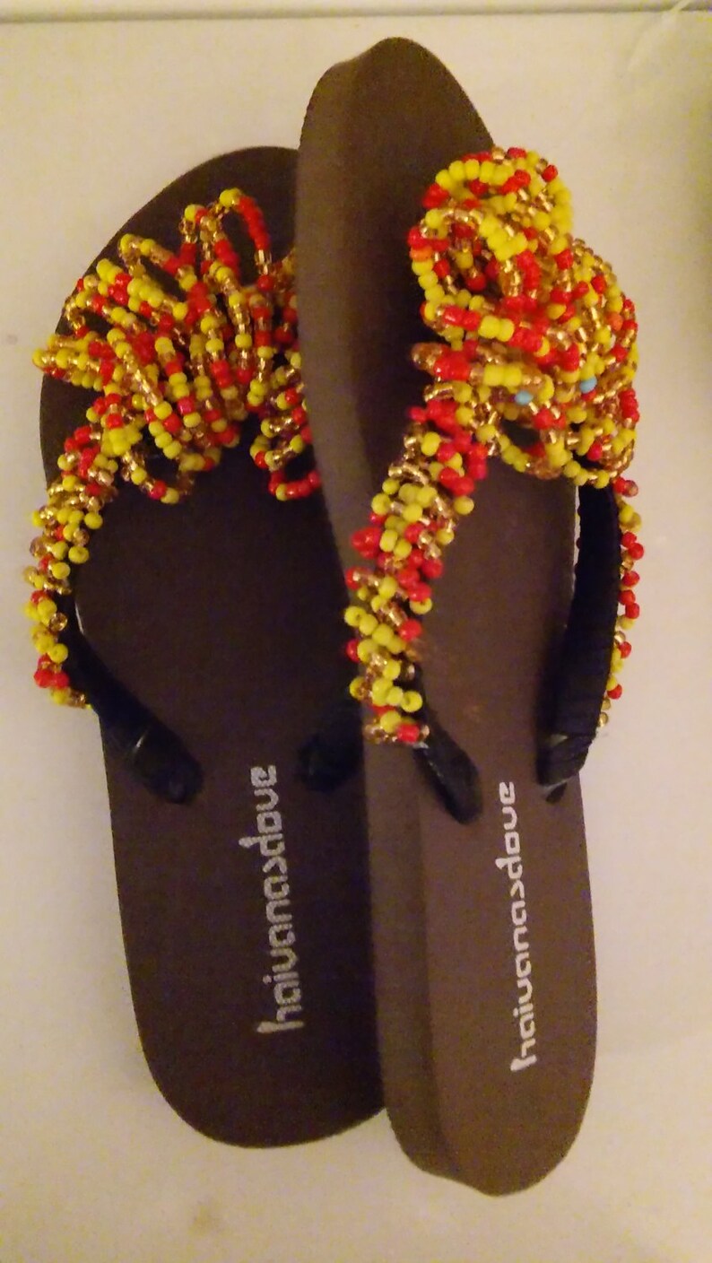 Ghana Handmade African Flip Flop Beaded Flip Flop Size 7 5 8 Etsy