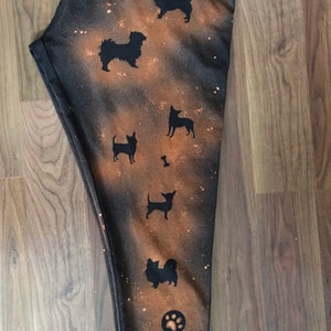 Chihuahua Print hand bleached Womens Girls Black Leggings, Dog Lover's Gift image 6