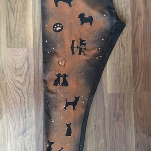 Chihuahua Print hand bleached Womens Girls Black Leggings, Dog Lover's Gift image 7