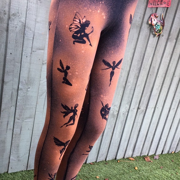 Fairy Sprite Print hand Bleach noir Leggings, Femmes filles et Vêtements de danse