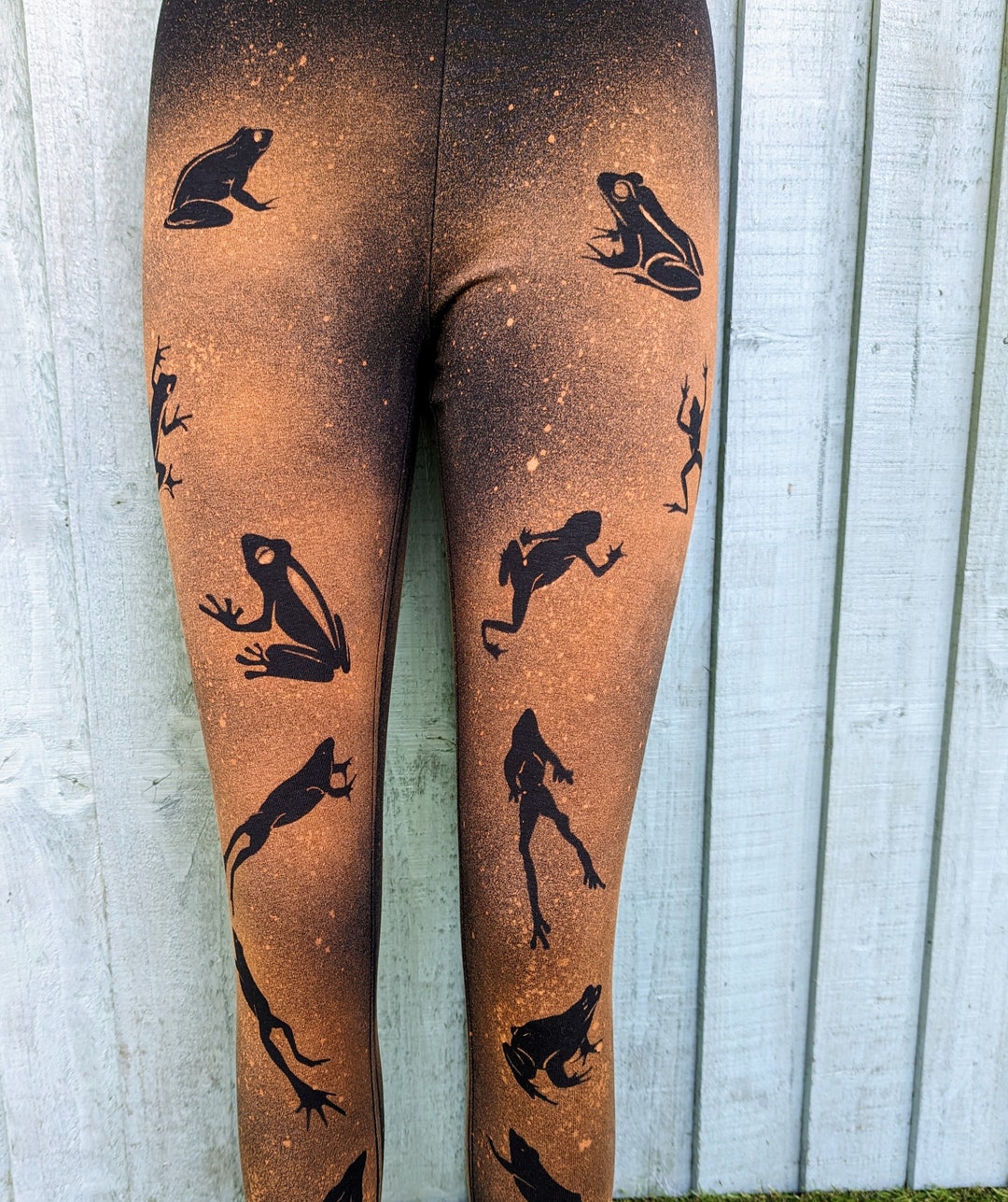 Frog Print Hand Bleached Black Leggings, Womens Girls - Etsy