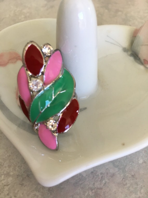 Statement ring, party ring, pink, green, red ring… - image 2