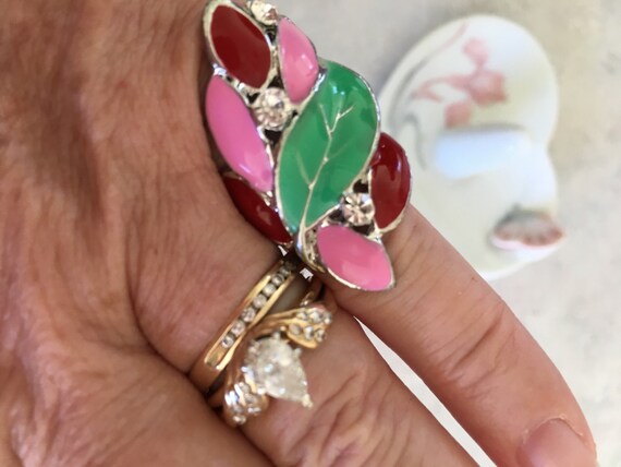 Statement ring, party ring, pink, green, red ring… - image 1