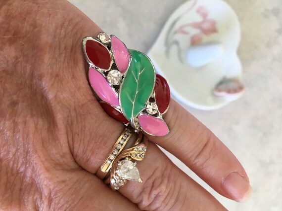 Statement ring, party ring, pink, green, red ring… - image 3