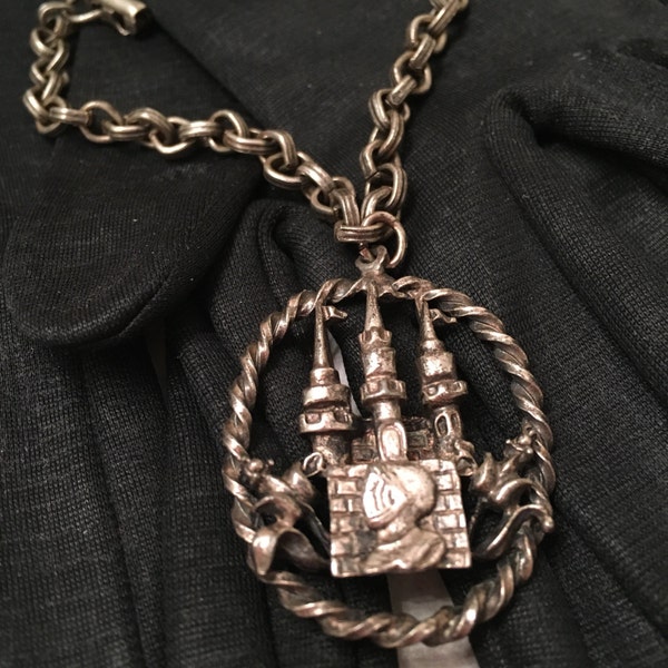 SIGNED Coro Bracelet, Coro Knight & Castle Bracelet, Silver Coro, Coro Charm Bracelet, 1950's Bracelet, 7 " bracelet, Gifts Under 20