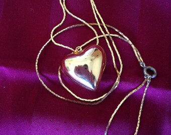 vintage dome heart pendant gold plated necklace, heart necklace, pendant necklace, gifts under 10, heart pendant
