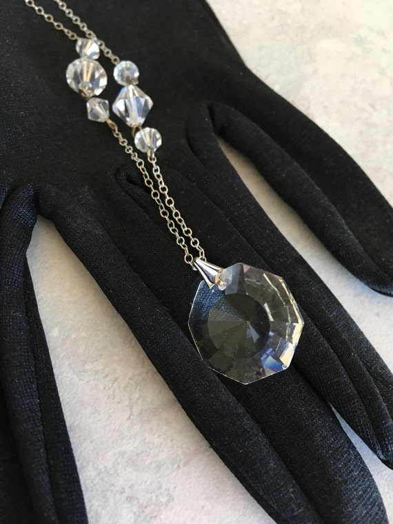 Crystal necklace, silver chain, 7 crystal necklace