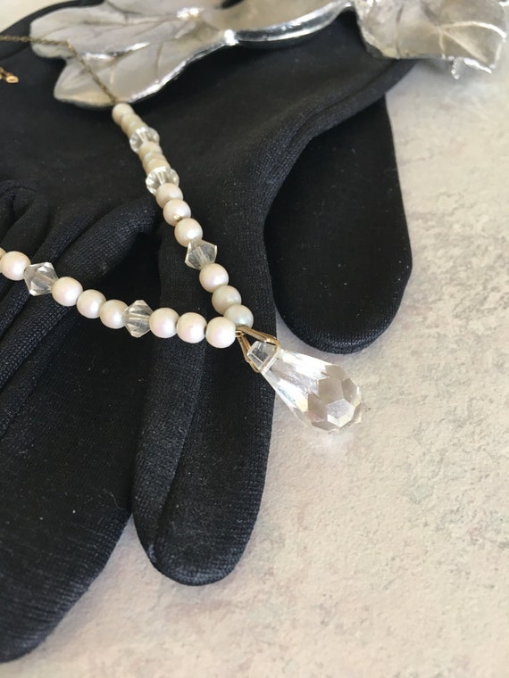 Crystal necklace, pearl necklace, Crystal and pear