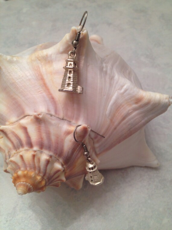 Silver dangling lighthouse earrings, lighthouse e… - image 1