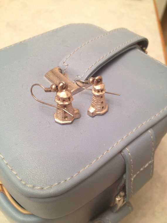 Silver dangling lighthouse earrings, lighthouse e… - image 3