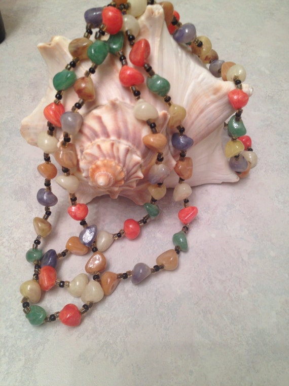 Agate Stone, Long rolled agate stone and beaded vi