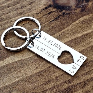 Personalised Couples Keyring Set, Engraved Matching Keyrings, Special Date & Initials, Anniversary Gift