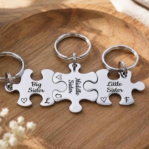 Personalised Engraved Puzzle Piece Keyring, Siblings Gift, Custom Family Keychain, Brothers Sisters Keepsake