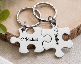 Personalised Best Friends Puzzle Keyring Set, Matching Friend Group Gift, Besties Gift,