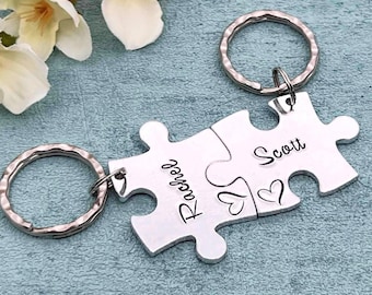 Couples Keyrings, Personalised Best Friends Puzzle Keyrings, Relationship Wedding Anniversary Valentines Gift
