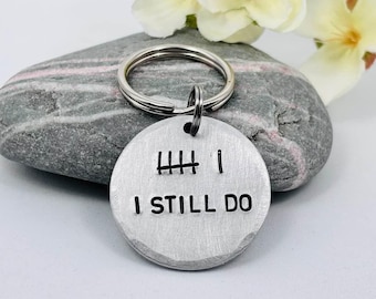 6th Wedding Iron Anniversary Keyring, I Still Do, Tally Mark of 6, Wedding Iron Anniversary Gift