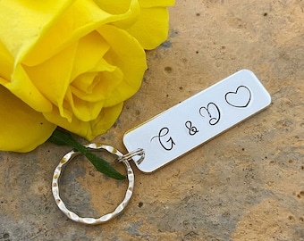 Couples Keyring, Hand Stamped Keyring Keychain, Boyfriend Gift, Girlfriend Gift, Valentines Gift, Initial Keyring, Wedding, Anniversary Gift
