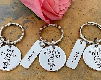 Personalised Brothers Keyring, Hand Stamped Sibling Gift